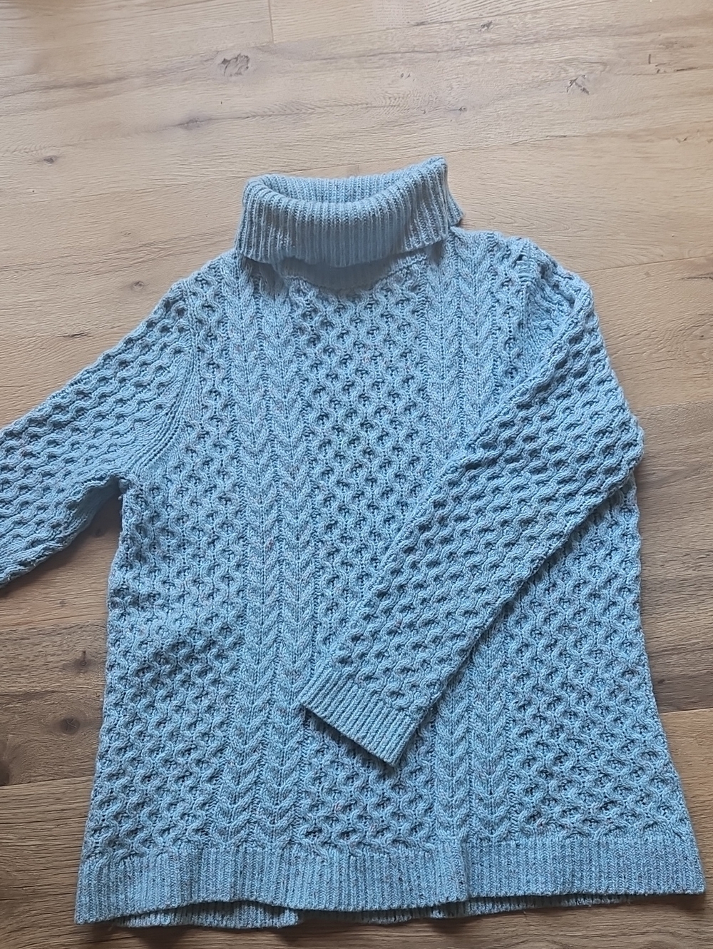 Lands' End Girls Blue Cable Knit Wool Blend Turtleneck L 14-16